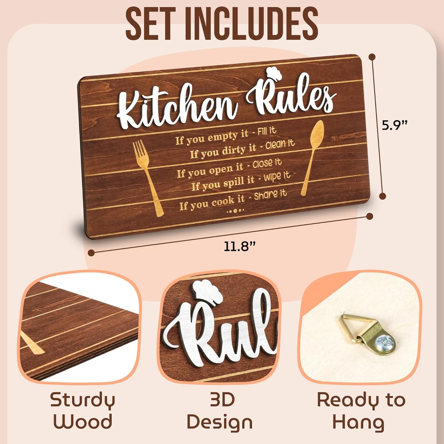 Rustic Kitchen Rules Sign — photo 2