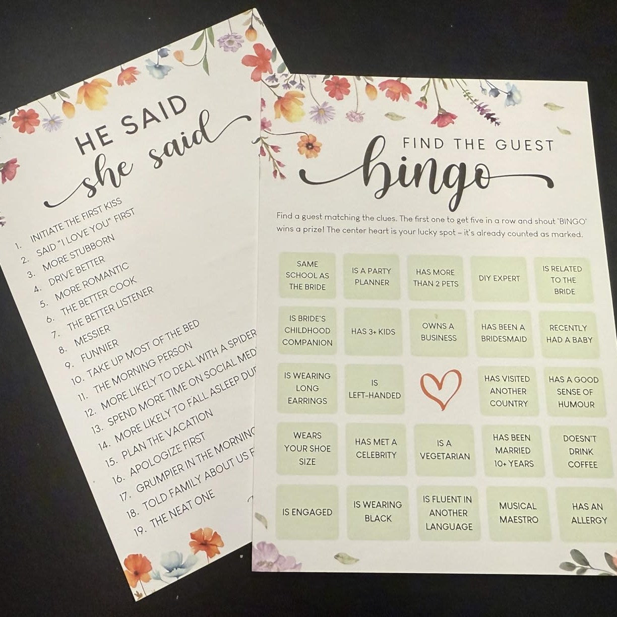 Wedding keepsake cards filled out by guests