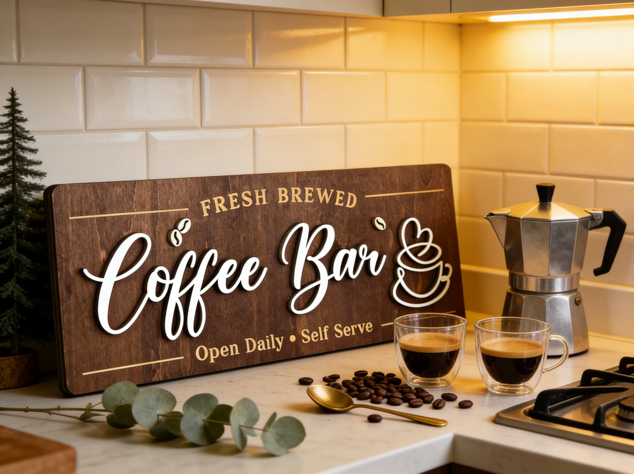 Farmhouse coffee bar wooden wall sign decor