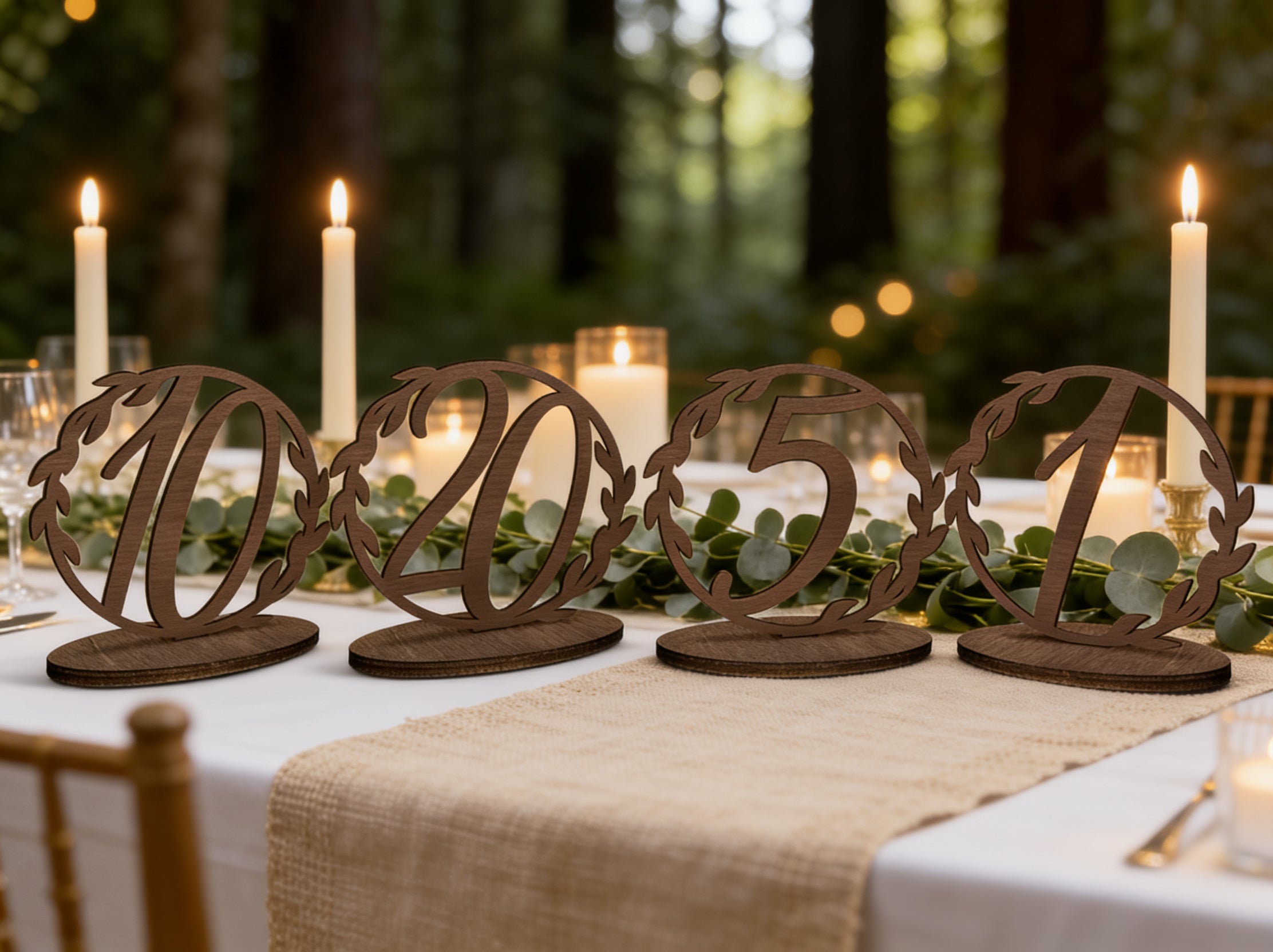 Wooden wedding table numbers and card box for the reception